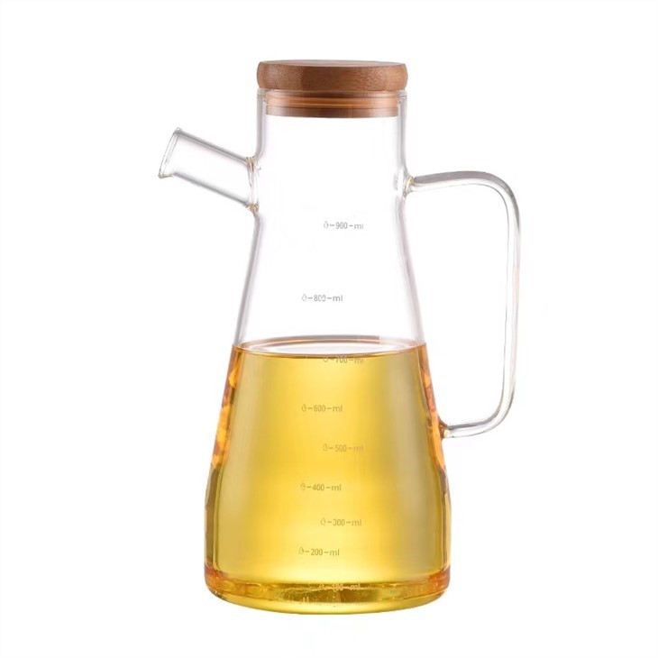 900ml Bamboo-covered Glass Oilcan With Handle